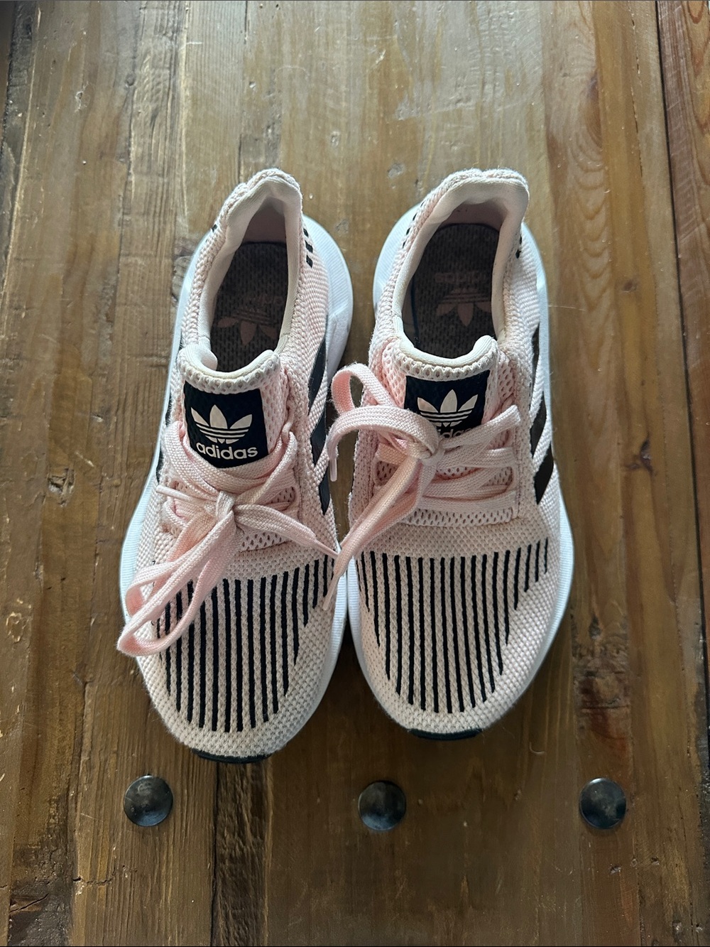 adidas Kids Light Pink and Black Knit Sneakers
